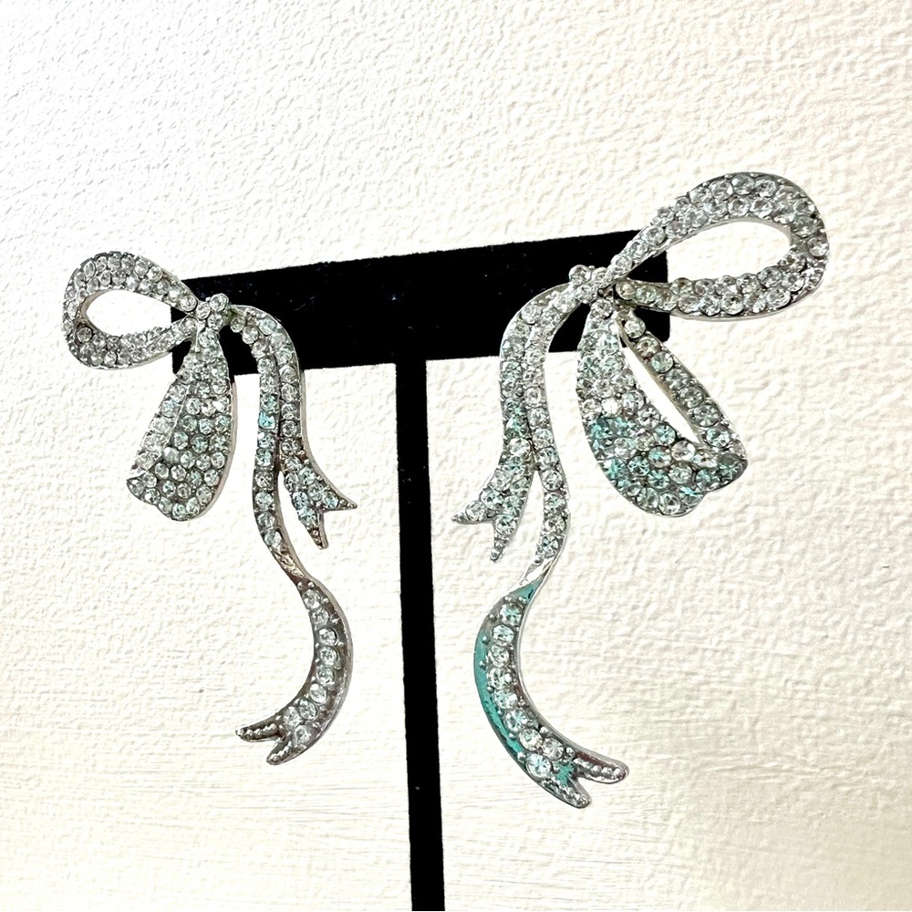 Rhinestone Crystal Silver Bow Earrings